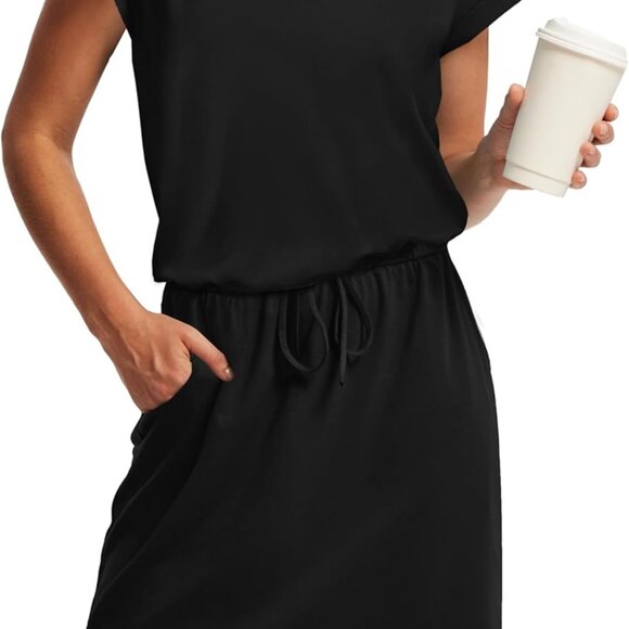 Summer Dresses for Women 2025 V Neck T Shirt Casual Mini Dresses Tie Waist Sundr - Picture 1 of 5